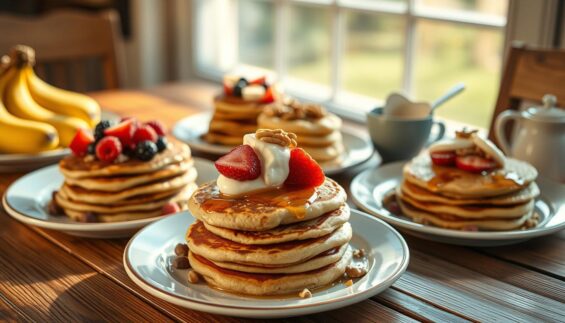 Variationen von Bananen Pancakes