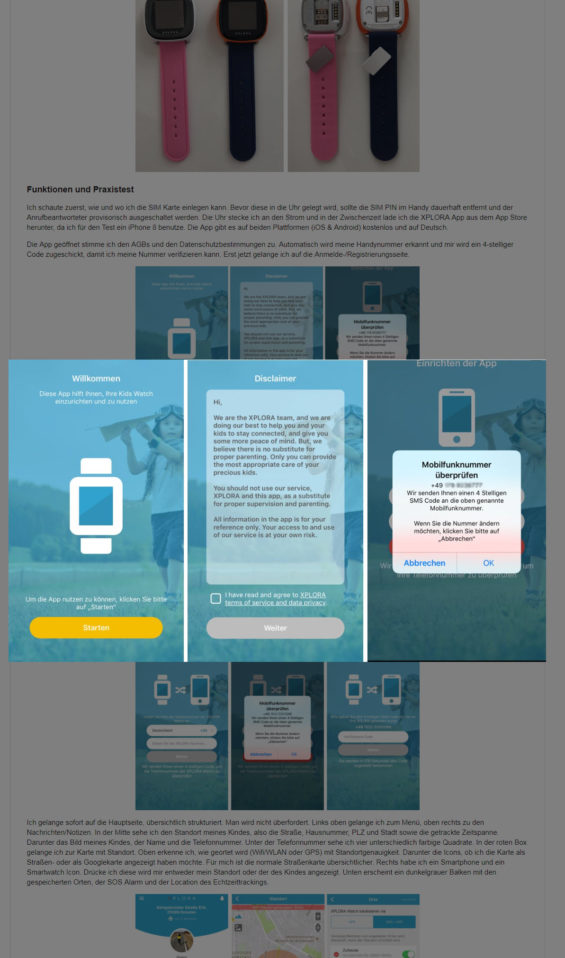 XPLORA Smartwatch für Kinder (GPS Ortung des Kindes): Auf smartwatch.de gibt es einen ausführlichen Testbericht inkl. Screenshots der App-Einrichtung